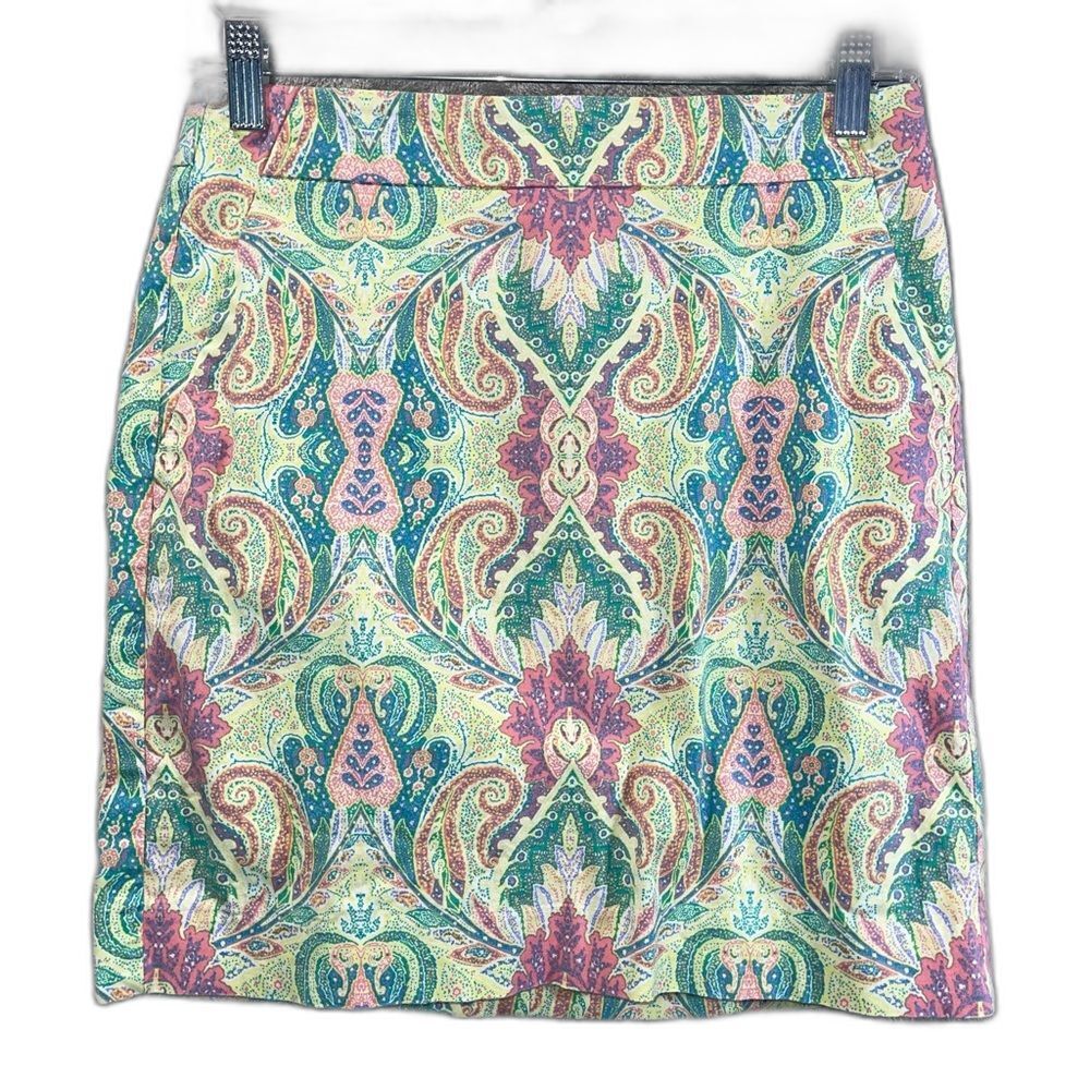 Ann Taylor Green Pink Paisley Madison A Line Skirt Sz 0 Petite